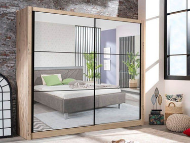 Nevada Artisan Oak Effect Full Mirrored Sliding Door Wardrobe - Spacious Storage Solution - UK Luxury Furniture